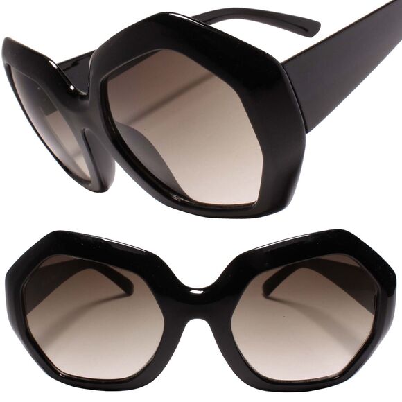 Oversized Geometric Heptagon Sunglasses Exotic Big Frame Black Shades - Picture 1 of 4